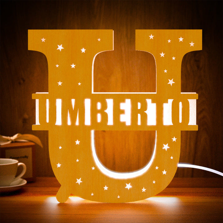 Personalized Initial Name Wooden Night Light Custom Letter Lamp Room Decor