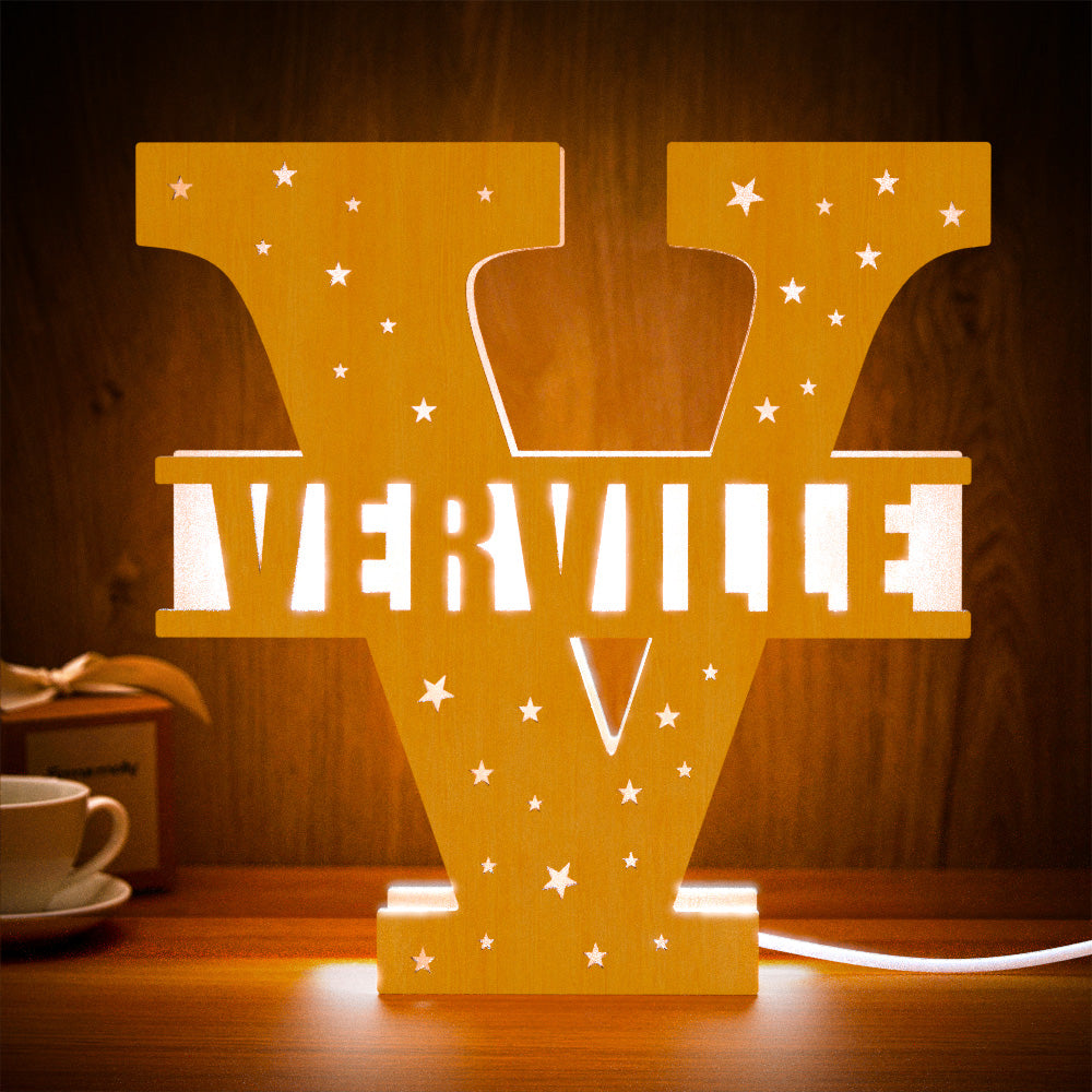 Personalized Initial Name Wooden Night Light Custom Letter Lamp Room Decor