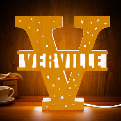 Personalized Initial Name Wooden Night Light Custom Letter Lamp Room Decor