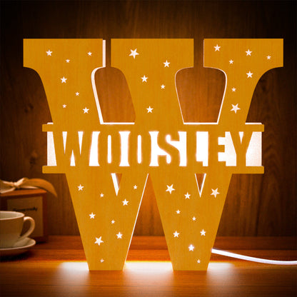 Personalized Initial Name Wooden Night Light Custom Letter Lamp Room Decor
