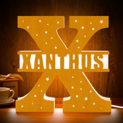 Personalized Initial Name Wooden Night Light Custom Letter Lamp Room Decor