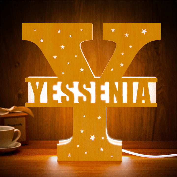 Personalized Initial Name Wooden Night Light Custom Letter Lamp Room Decor