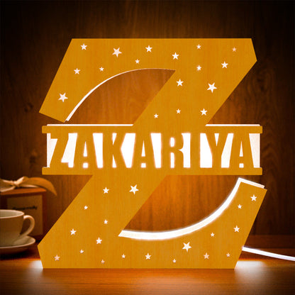 Personalized Initial Name Wooden Night Light Custom Letter Lamp Room Decor