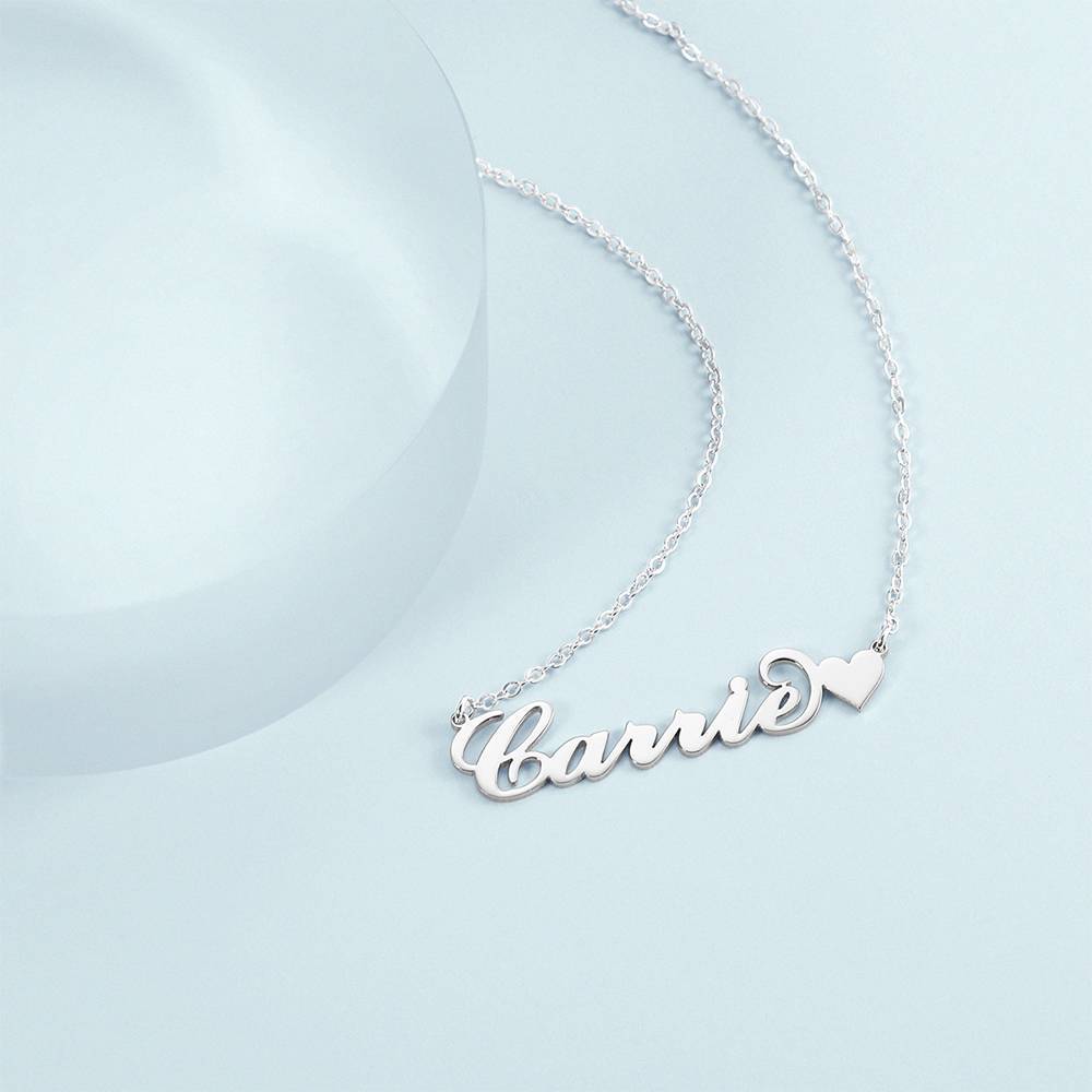 Carrie Style Custom Name Necklace with Little Heart Silver