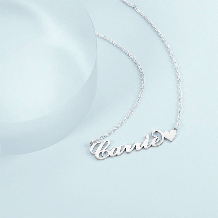 Carrie Style Custom Name Necklace with Little Heart Silver