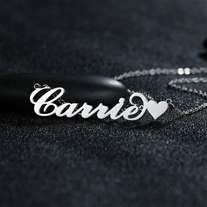 Carrie Style Custom Name Necklace with Little Heart Silver