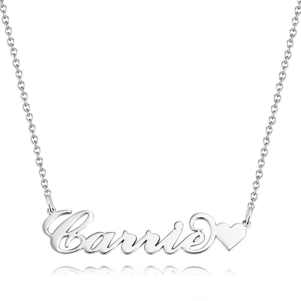 Carrie Style Custom Name Necklace with Little Heart Silver