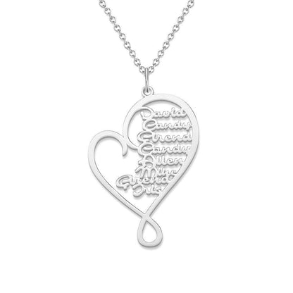 Heart-shaped Name Necklace Custom 1-8 Names Family Nameplate Necklace 925 Sterling Silver