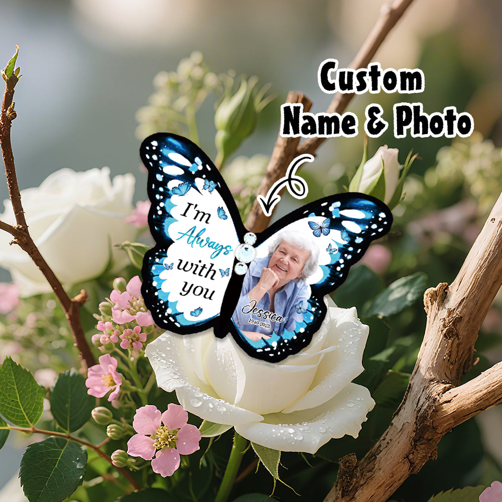 Custom Photo & Name 1-6 Blue Butterfly Hair Clips – Personalized Memorial & Remembrance Gift