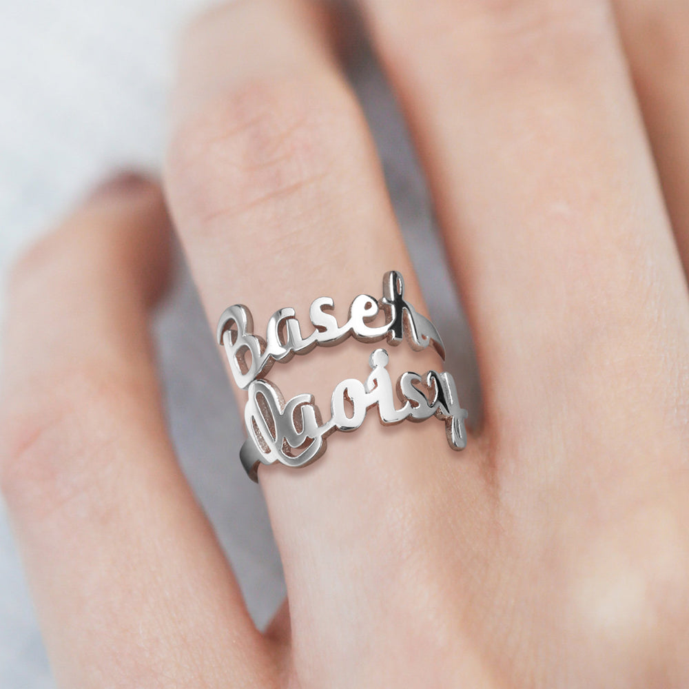 Personalized Two Names Opening Ring 925 Sterling Silver