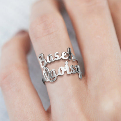 Personalized Two Names Opening Ring 925 Sterling Silver