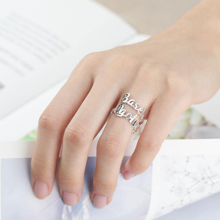 Personalized Two Names Opening Ring 925 Sterling Silver