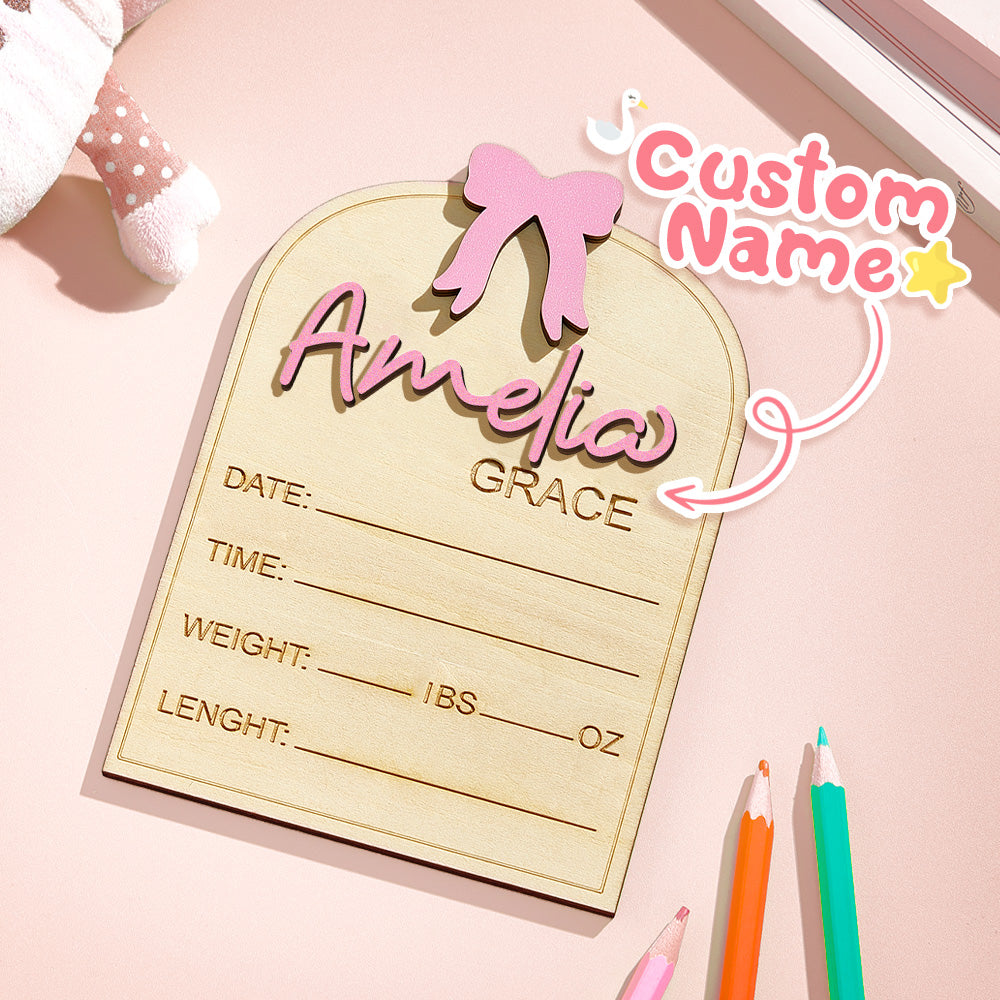 Personalized Coquette Bow Baby Name Sign with Birth Information Baby Shower Gift for New Mom