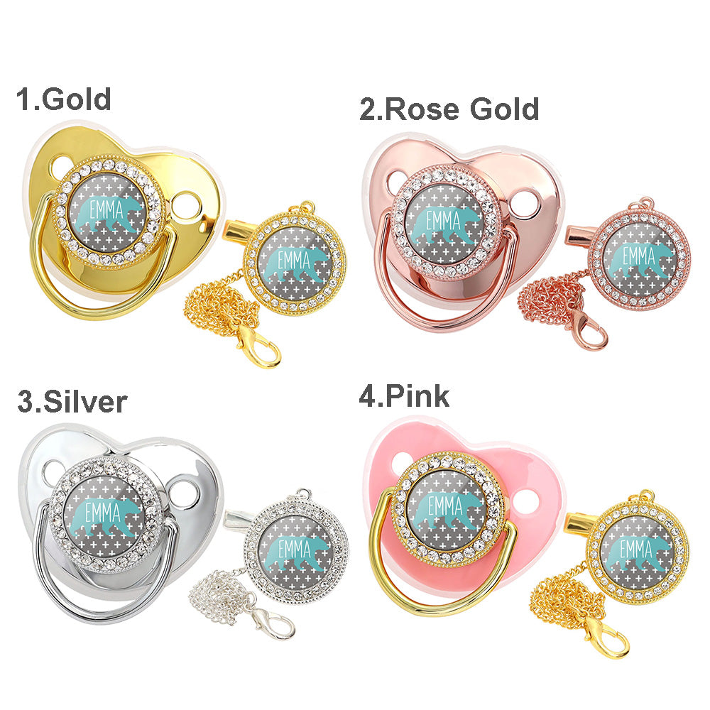 Custom Name Baby Pacifier & Clip Set with Polar Bear Pattern – Personalized Newborn Gift
