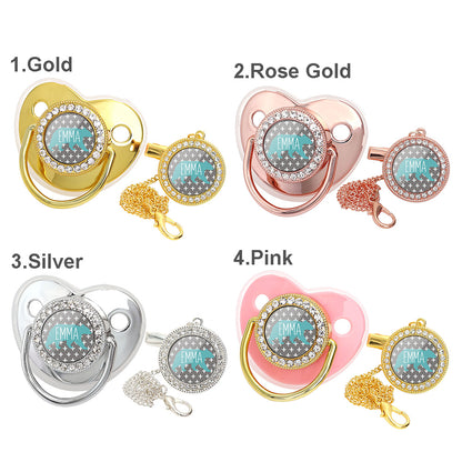 Custom Name Baby Pacifier & Clip Set with Polar Bear Pattern – Personalized Newborn Gift