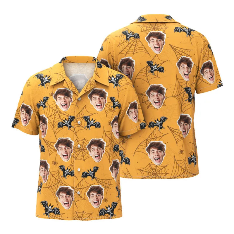 Custom Face Funny Halloween Photo Yellow Hawaiian Shirt Party Gift
