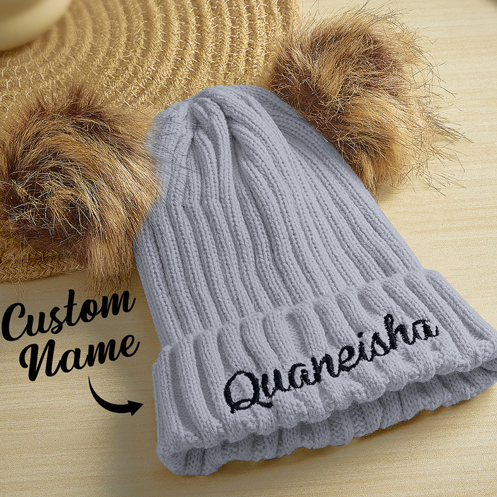 Personalized Mom and Baby Warm Beanie Hats Cotton Knitted Parent-Child Hat with Embroidered Names