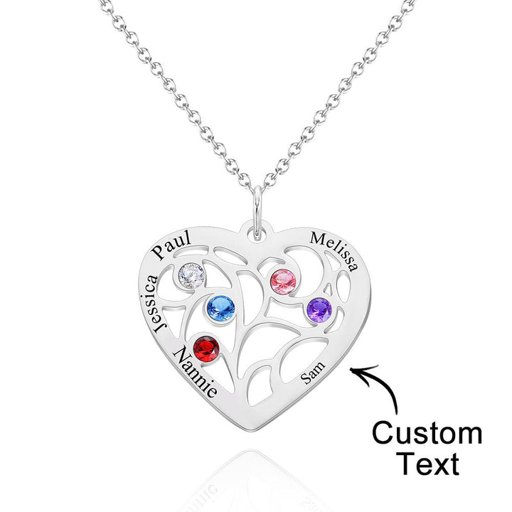 Custom Engraved Name Heart Pendant Necklace with Birthstone