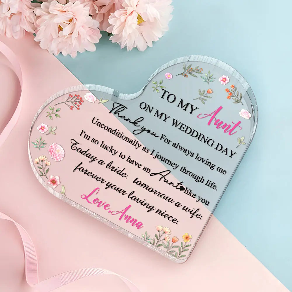 Personalized Aunt Of The Bride Heart Acrylic Plaque Custom Wedding Gift for Auntie From Bride