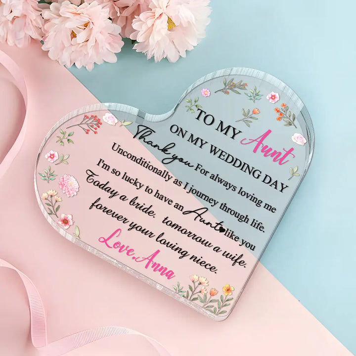 Personalized Aunt Of The Bride Heart Acrylic Plaque Custom Wedding Gift for Auntie From Bride