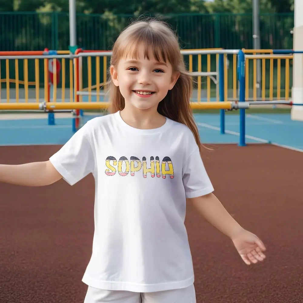 Personalized Back to School Pencil Name T-shirt First Day of School Shirt Gift for Kids