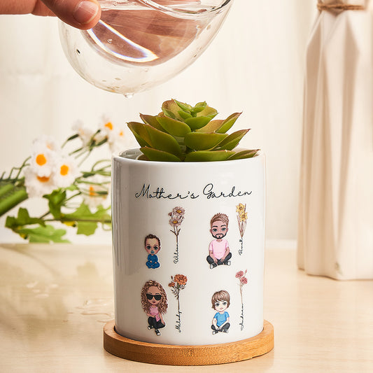 Personalized Cartoon Figure Birth Flower Ceramic Plant Pot Gift for Grandma Mom