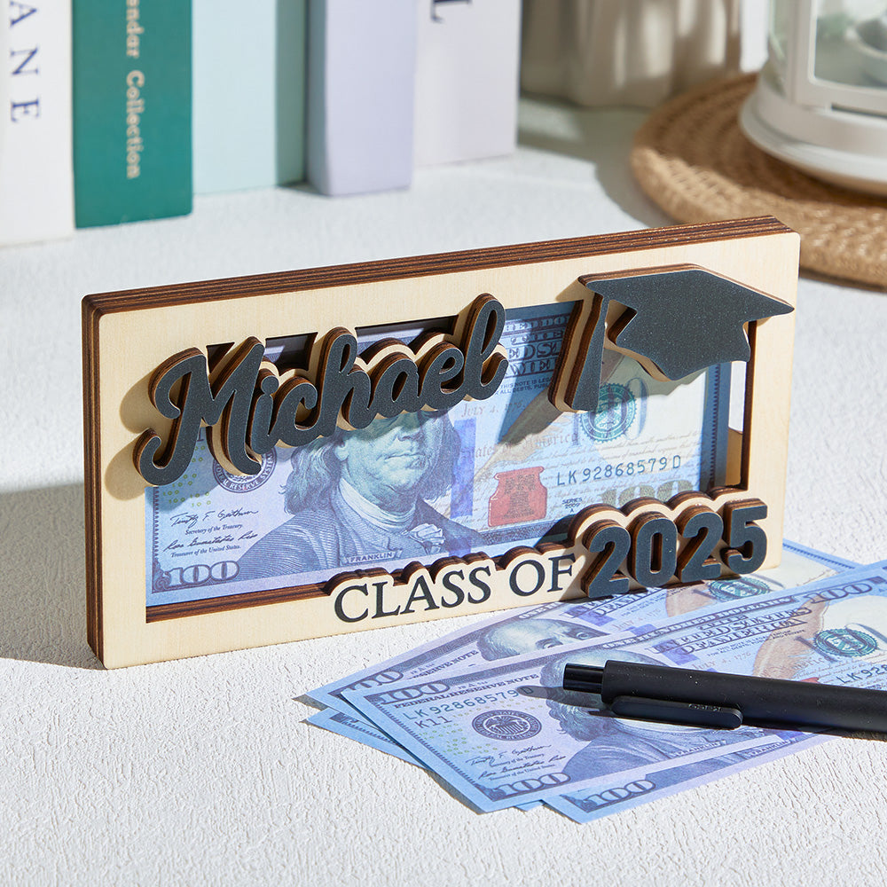 Custom Name & Text Graduation Money Holder Wooden Keepsake Graduation Gift