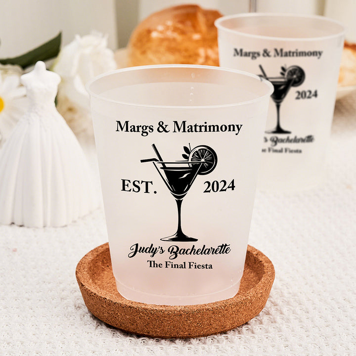 Personalized Margs & Matrimony Disposable Plastic Cups for Bachelorette Bridal Party Supplies Gift