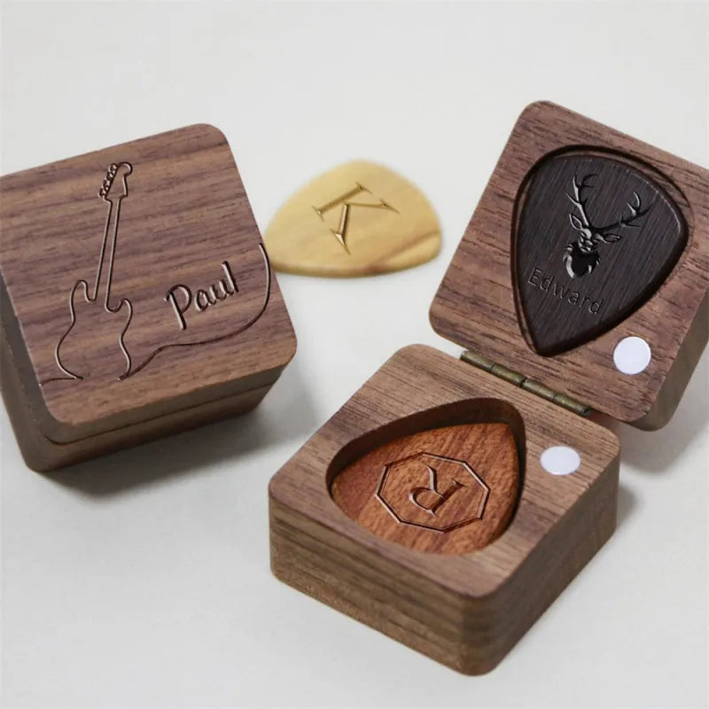 Custom Wooden Guitar Picks Box Personalized Guitar Pick Box Storage Wood Guitar Plectrum Organizer Music Gift for Guitarist Musician
