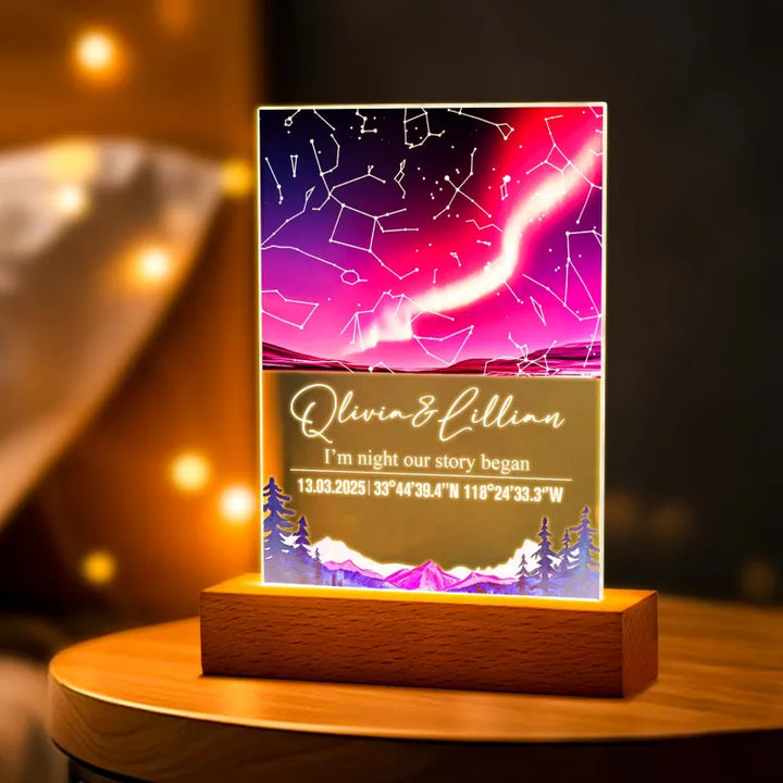 Custom Star Map Night Light Acrylic Lamp with Date Text and Wooden Base Home Decor for Valentine’s Day Anniversary Gift for Couples