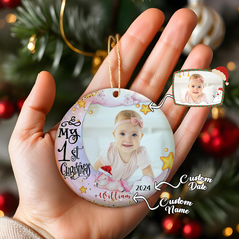 Personalized Baby's First Christmas Ornament with Photo Unicorn Christmas Ornament Gift for Kids