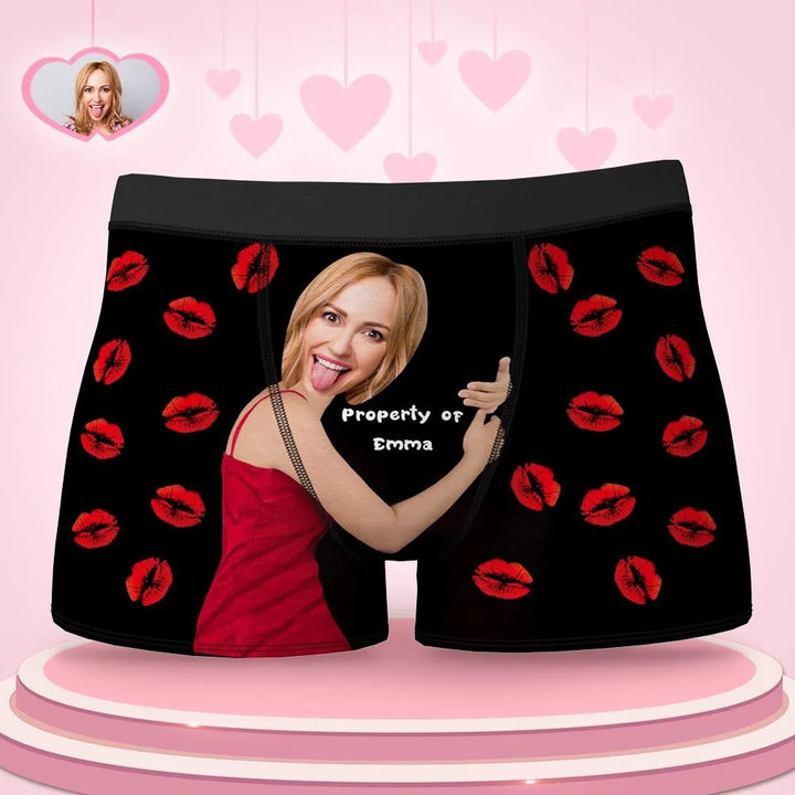 Custom Sexy Red Lips Boxer Brief with Face and Name