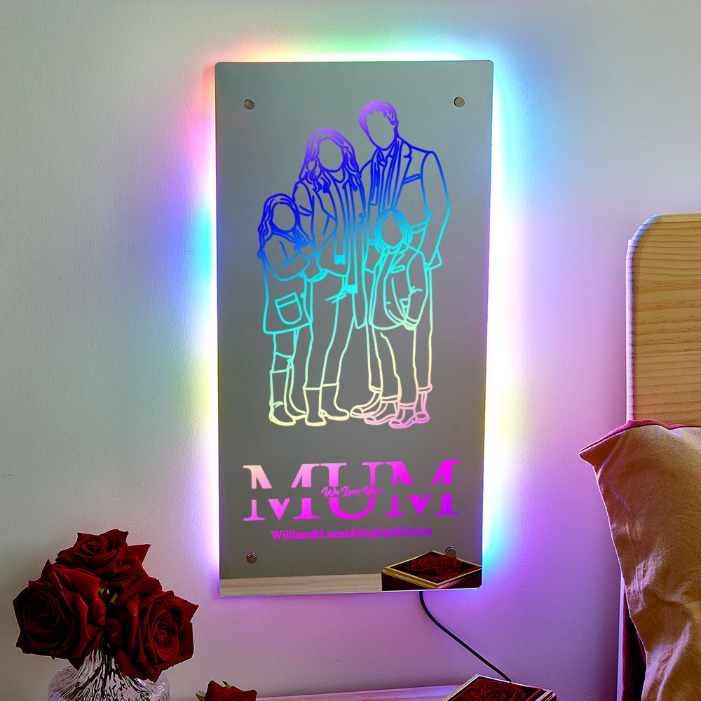 Personalized Mirror Light Silhouette Photo Mirror Light Mother's Day Gifts for Mom