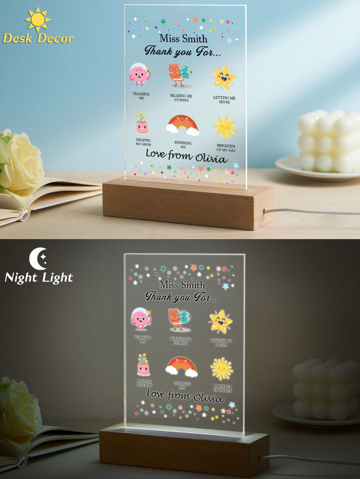 Custom Name Back to School Transparent Night Light Decor White Light Teacher's Day Gift