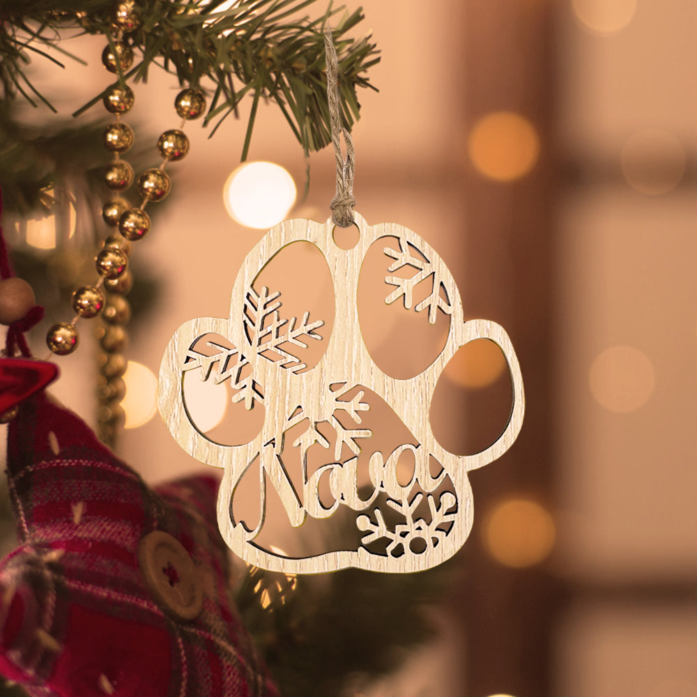 Personalized Wood Pet Paw Christmas Ornament