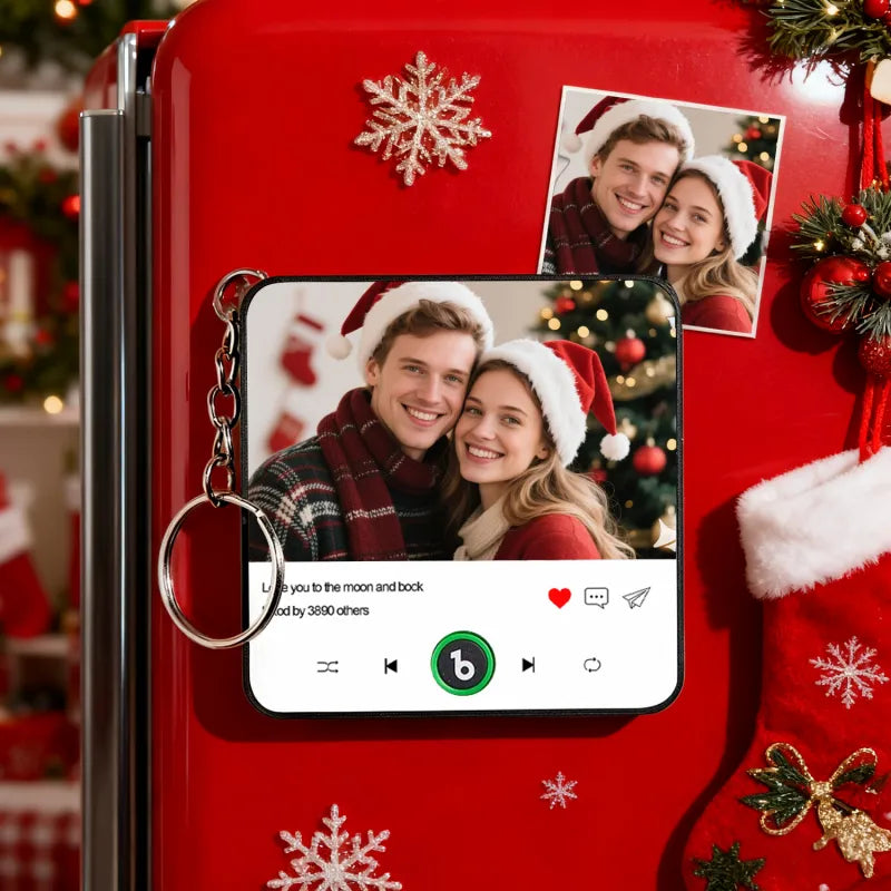 FridgeBeats Custom Photo and Text Music Keychain Music Box Bag Charm That Plays Music Without Cell Phone Best Gifts for Her