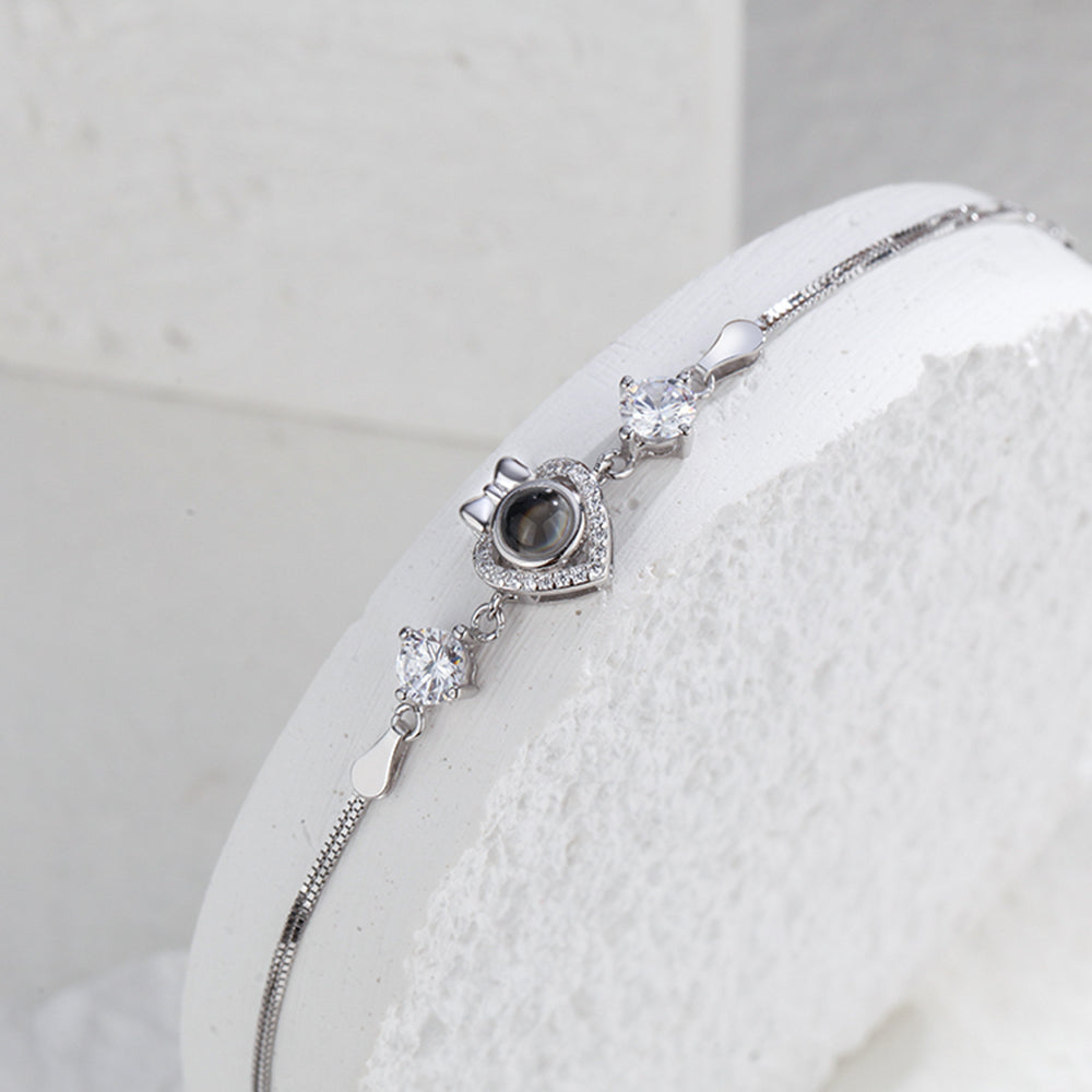 Custom Bow Heart Bracelet Personlized Projection Bracelet 925 Sterling Silver