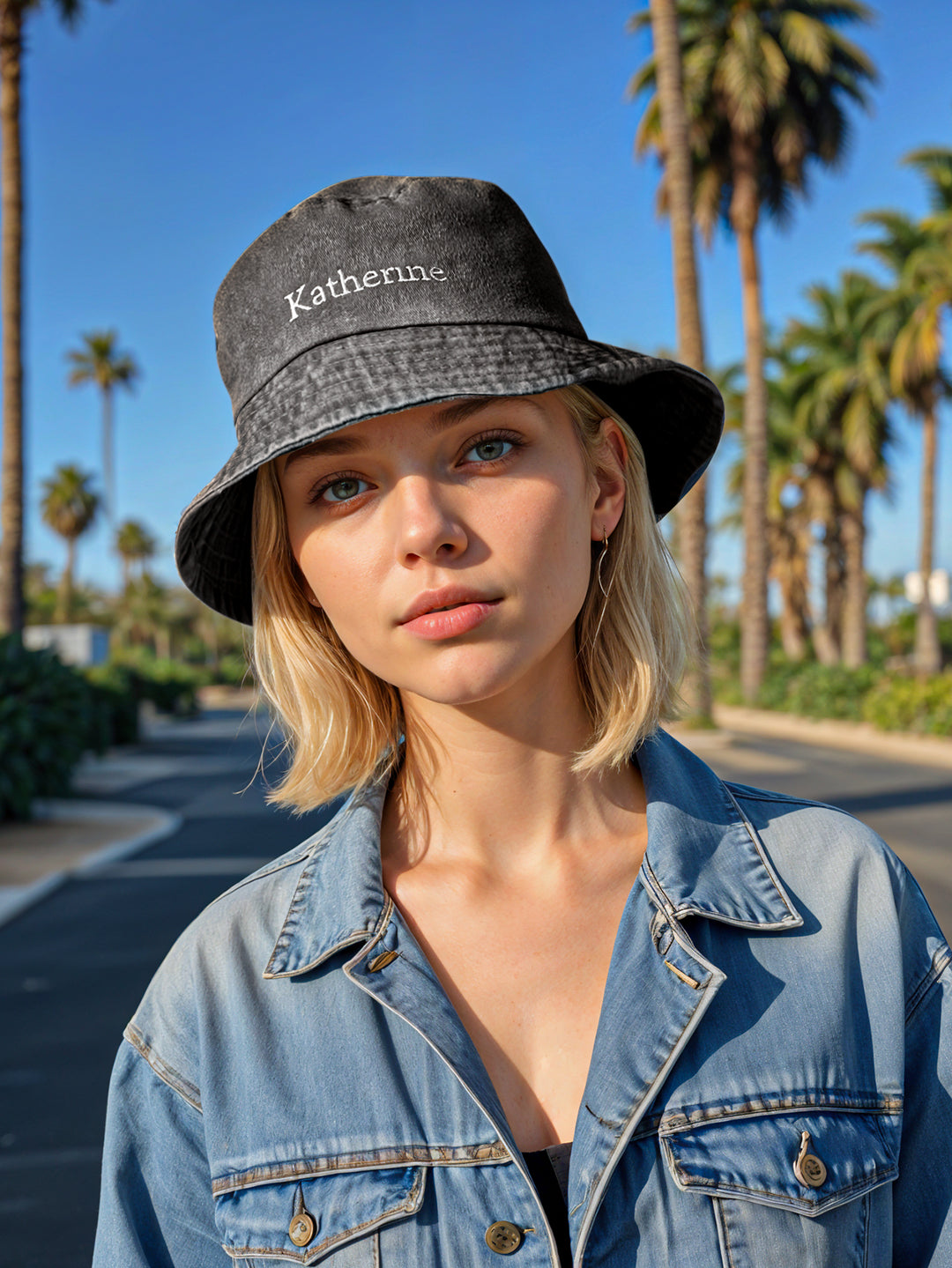 Personalized Denim Bucket Hat Custom Name Embroidery Design Gift for Friends