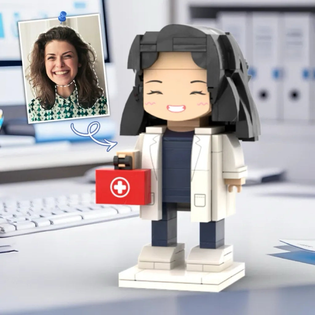 Personalized Head Custom Text Brick Figures Holding Medical Kit Doctor's Day Gift Career Gift