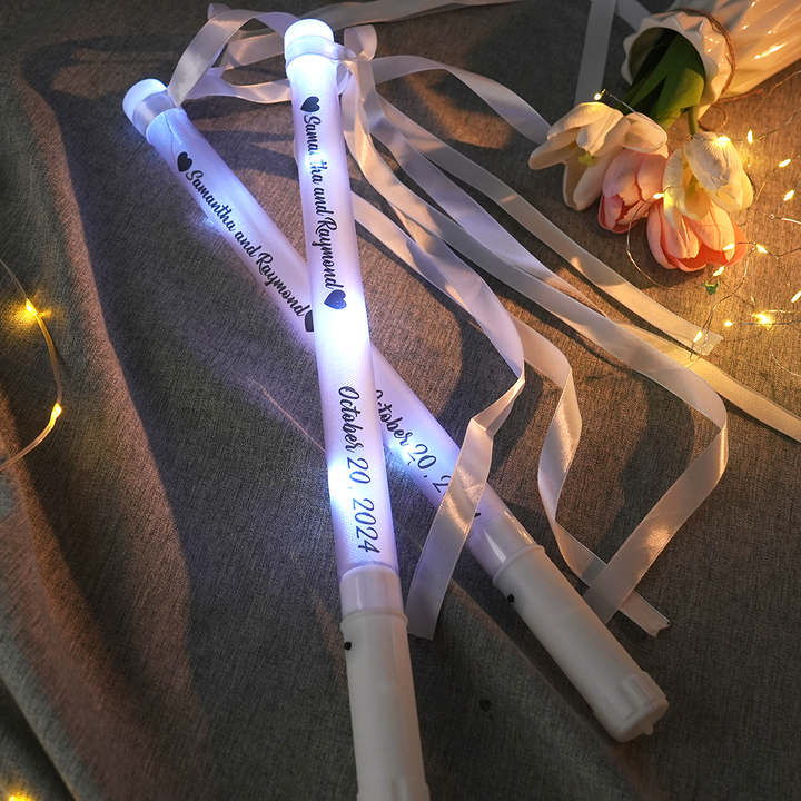 Personalized Light Up LED Stick Wedding Wands with Ribbon Lights Wedding Party Favor with "Made in China" Label