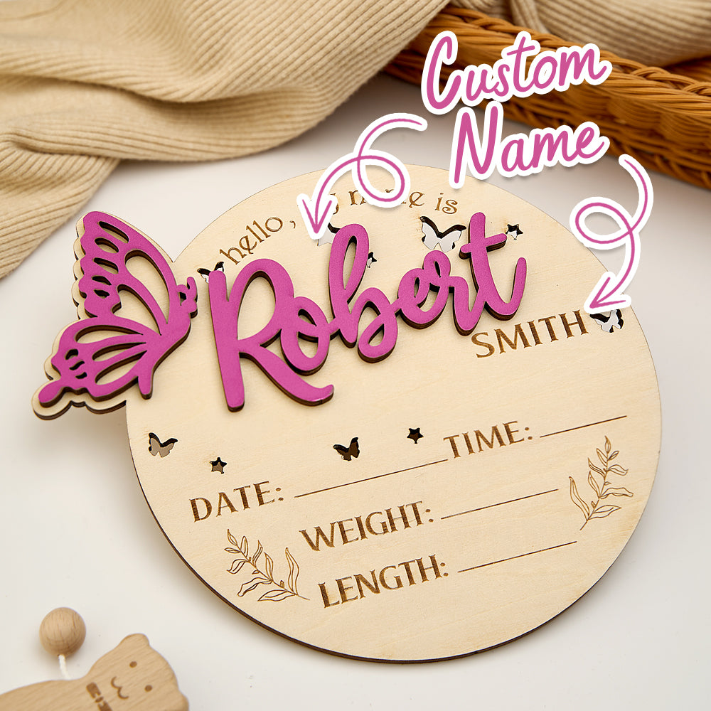 Personalized Butterfly Birth Announcement Sign Photo Prop Baby Shower Gift for Baby New Parents