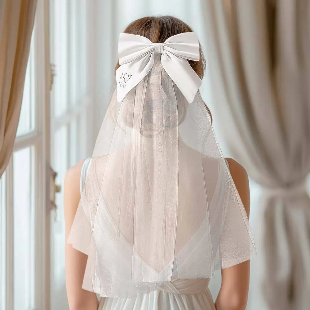 Personalized Bridal Veil Bow Clip Gift for Bride