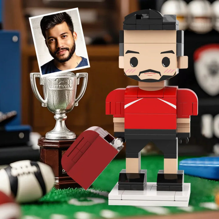 Custom Head 1 Person Cute Football Palyer Brick Figure Birthday Gift Anniversary Gift for Him