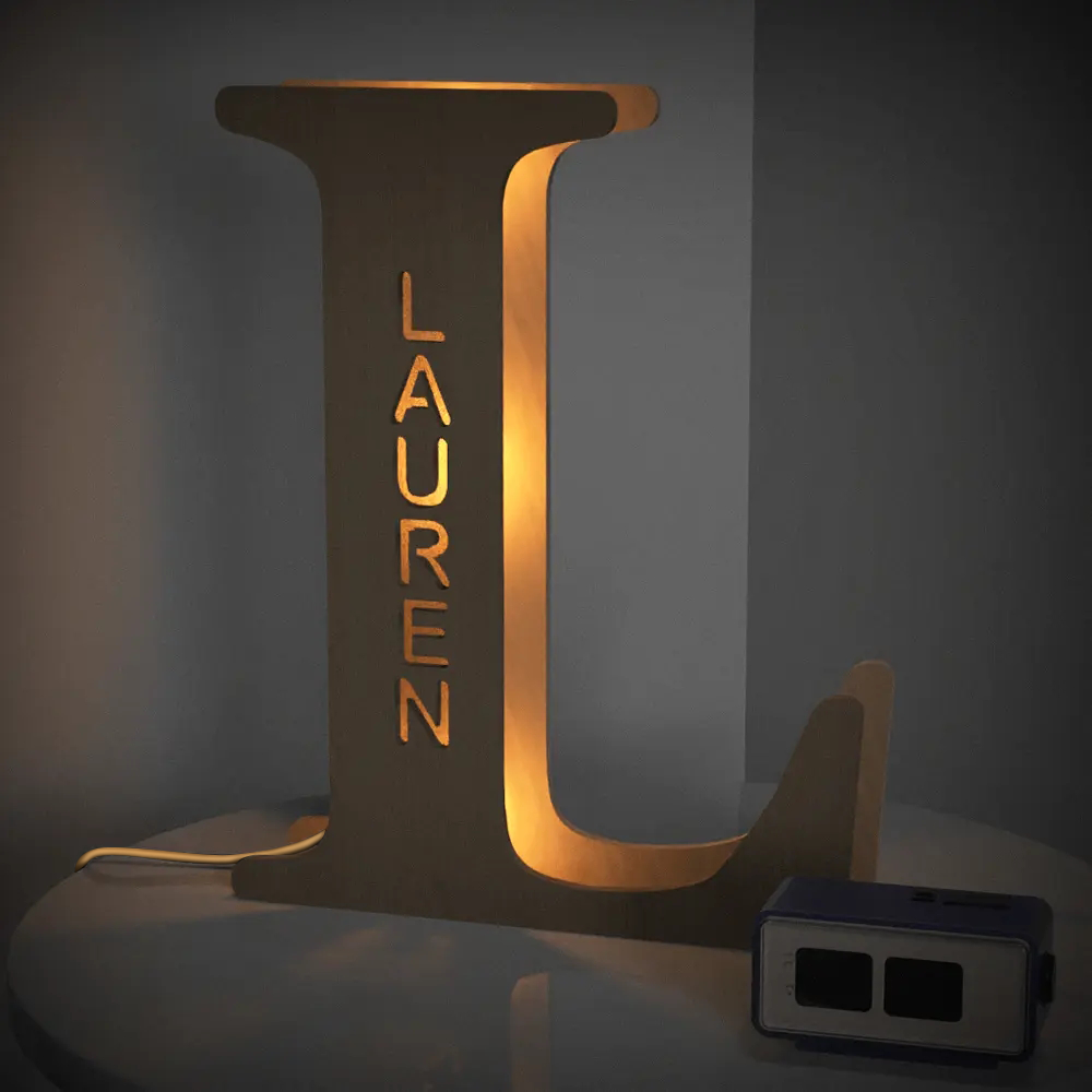 Personalised Wooden Letter Lamp Custom Name Alphabet Night Lights 19CM