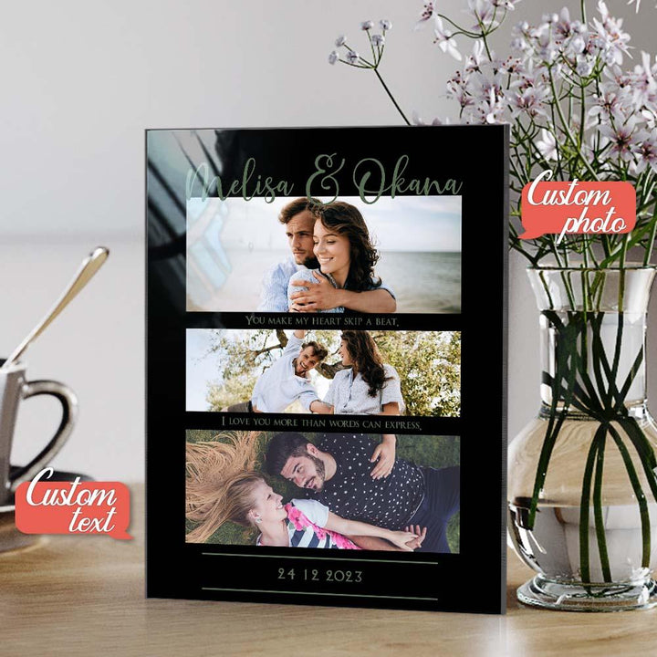 Custom three Photo Glass Plauqe Romantic Photo Plaque Painting Gift