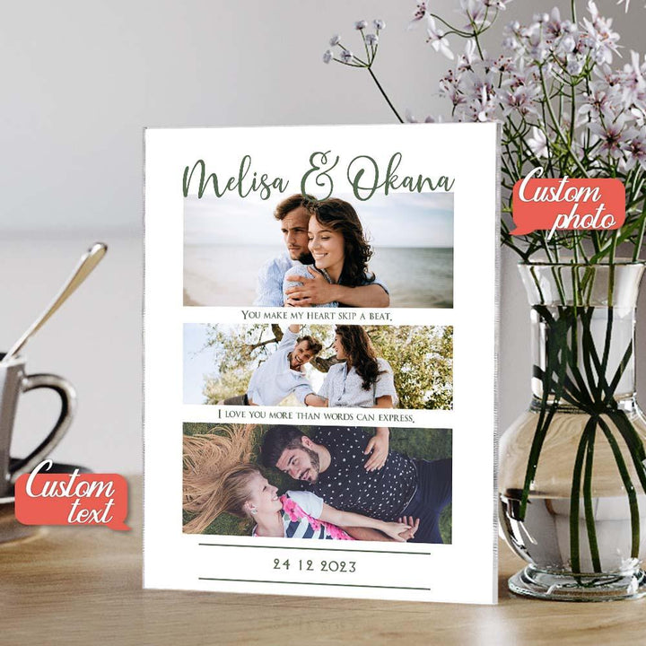 Custom three Photo Glass Plauqe Romantic Photo Plaque Painting Gift