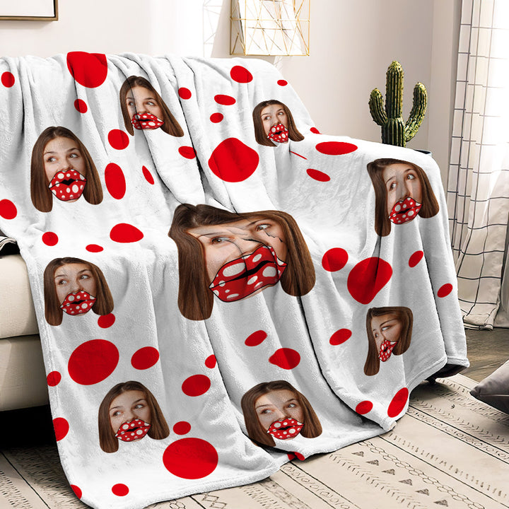 Custom Face Blanket Personalized Blanket with Red Lips