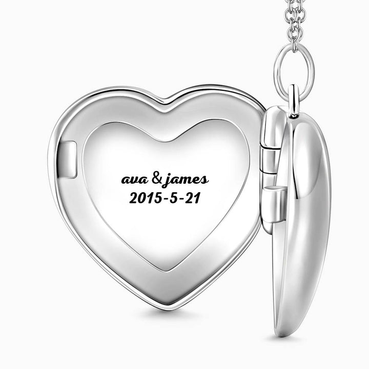 Embossed Heart Picture Locket Pendant Necklace With Photo
