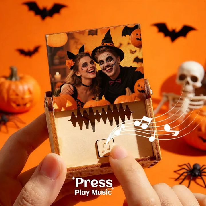 Custom Halloween Gift Digital Music Box Any song Tune or Voice Personalized Wooden Photo Music Box with Text Anniversary Gifts