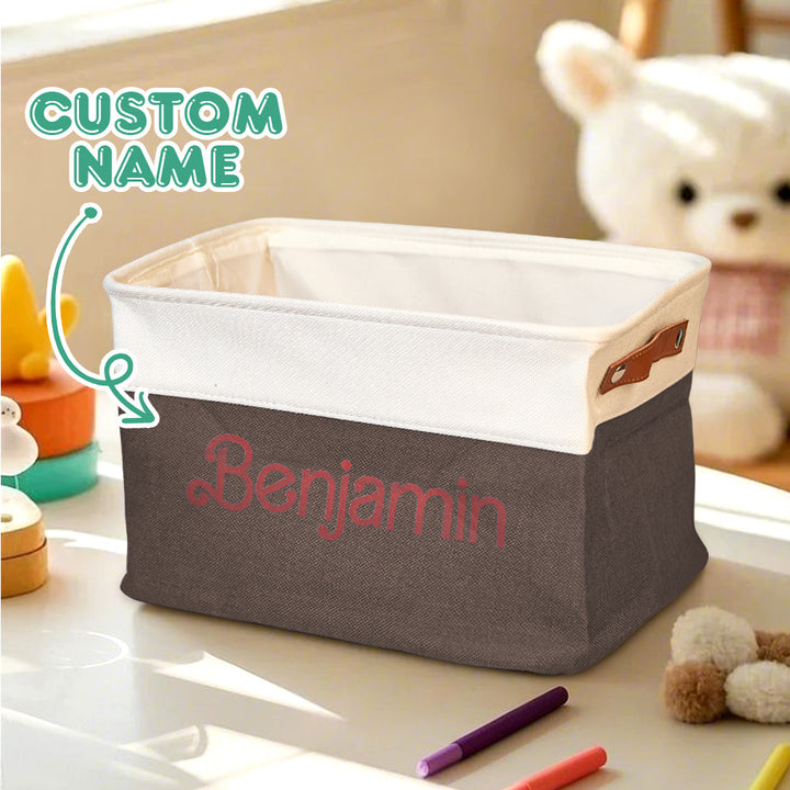 Personalized Storage Basket with Name Toy Bin Linen Organizer Gifts for Children